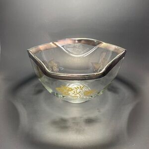 RARE Georges Briard Silver Rimmed Glass Serving Chip ‘n Dip Salad Bowl MCM 10"